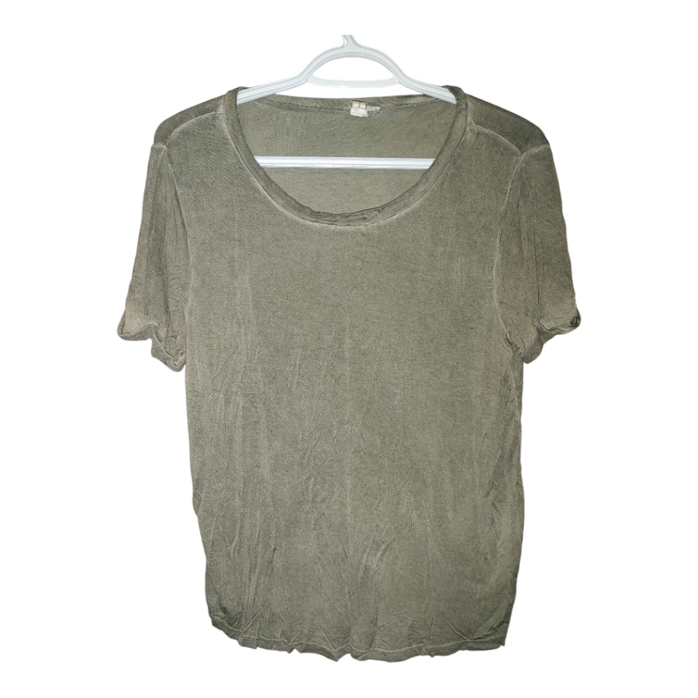Gray Cable & Gauge Crew Neck Cuffed Sleeve T-Shirt